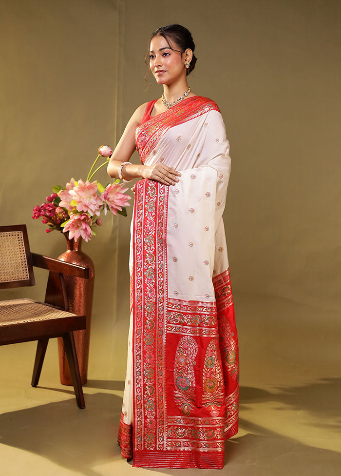 White Dupion Silk Saree With Blouse Piece