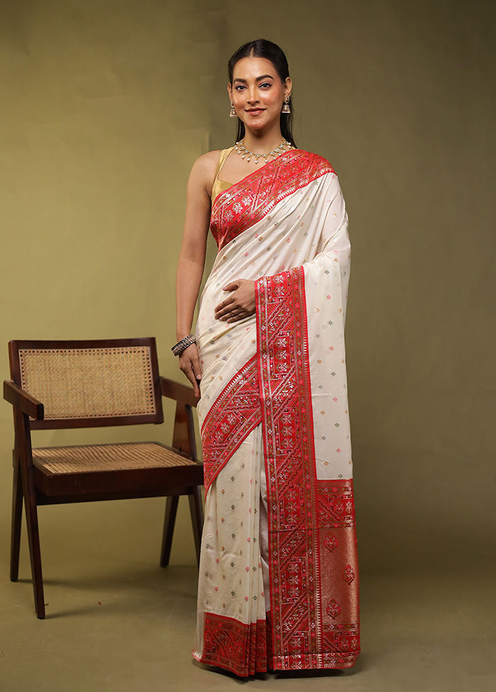 White Dupion Silk Saree With Blouse Piece