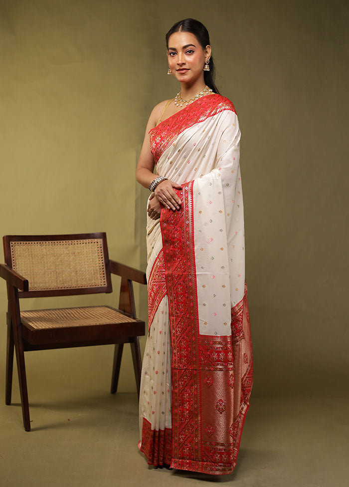 White Dupion Silk Saree With Blouse Piece