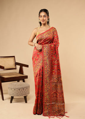 Red Dupion Silk Saree With Blouse Piece
