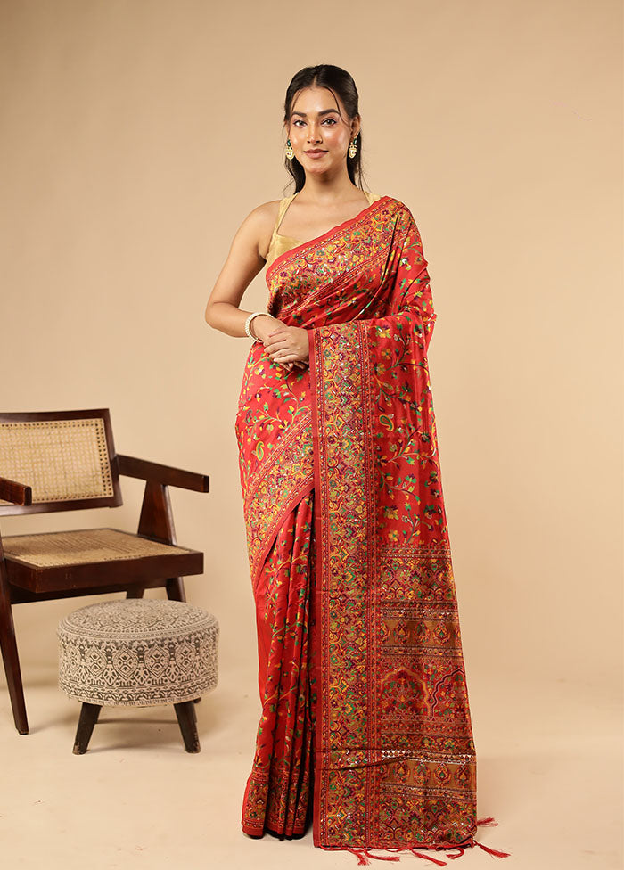 Red Dupion Silk Saree With Blouse Piece