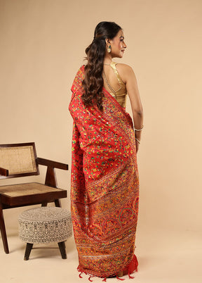 Red Dupion Silk Saree With Blouse Piece