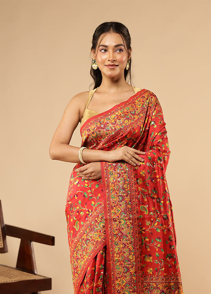 Red Dupion Silk Saree With Blouse Piece