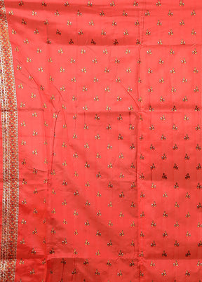 Red Dupion Silk Saree With Blouse Piece