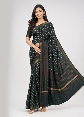 Black Chanderi Silk Saree With Blouse Piece