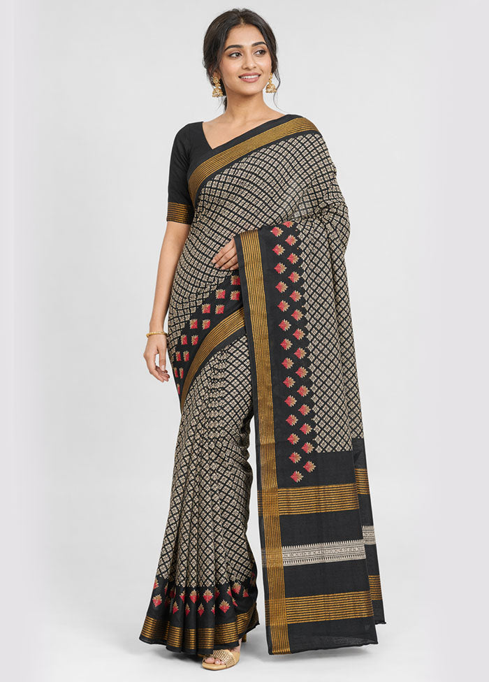 Black Cotton Saree With Blouse Piece
