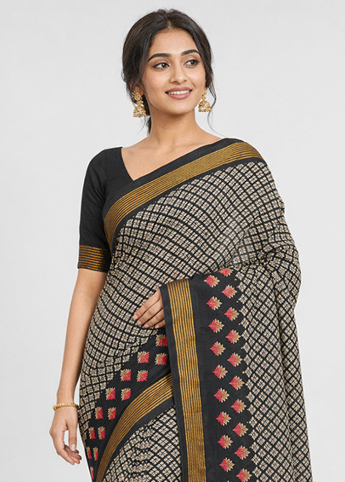 Black Cotton Saree With Blouse Piece