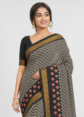 Black Cotton Saree With Blouse Piece