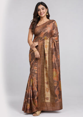 Rust Handloom Tussar Pure Silk Saree With Blouse Piece
