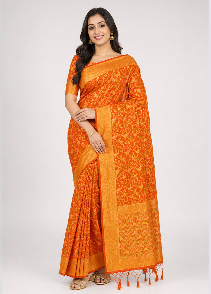 Orange Dupion Silk Saree With Blouse Piece