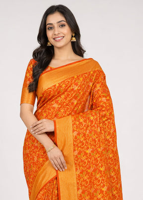 Orange Dupion Silk Saree With Blouse Piece