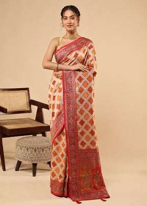 Multicolor Handloom Pure Georgette Saree With Blouse Piece