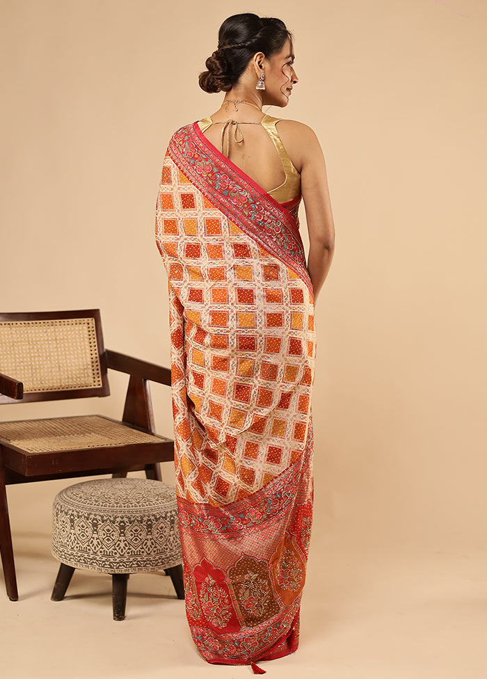 Multicolor Handloom Pure Georgette Saree With Blouse Piece