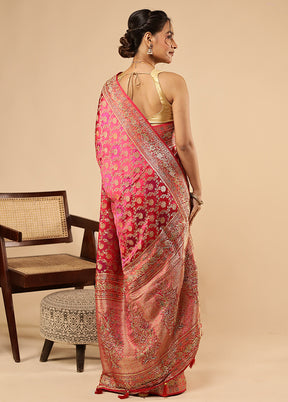 Multicolor Handloom Pure Georgette Saree With Blouse Piece