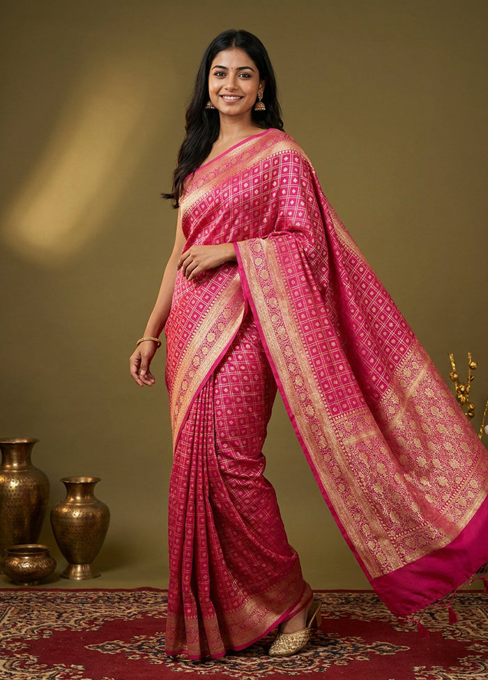 Pink Dupion Silk Saree With Blouse Piece