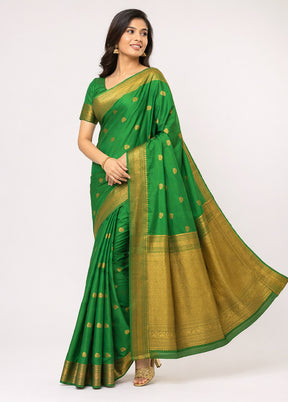 Green Kanjivaram Silk Saree With Blouse Piece