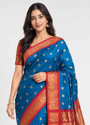 Blue Kanjivaram Silk Saree With Blouse Piece