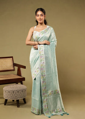 Blue Tissue Silk Saree With Blouse Piece