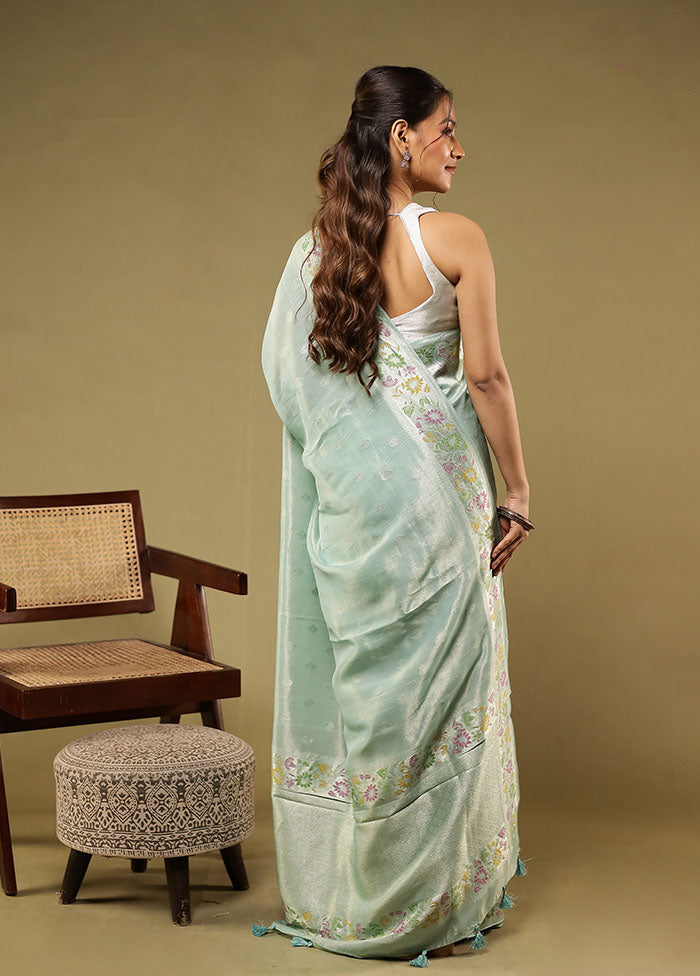 Blue Tissue Silk Saree With Blouse Piece