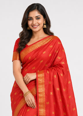 Red Kanjivaram Silk Saree With Blouse Piece