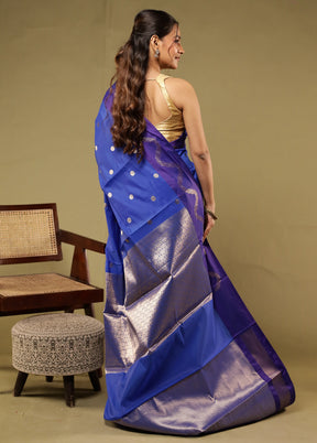 Blue Dupion Silk Saree With Blouse Piece