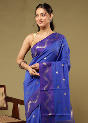 Blue Dupion Silk Saree With Blouse Piece
