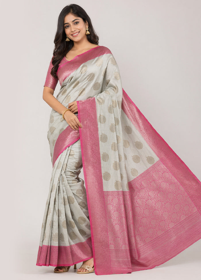 Grey Cotton Saree With Blouse Piece