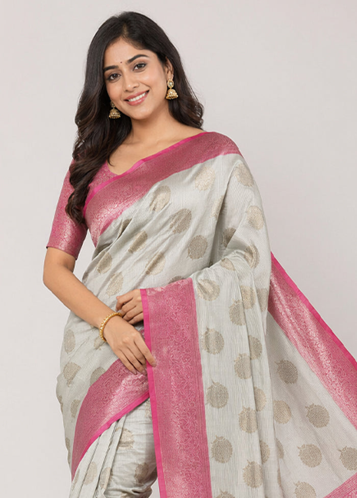 Grey Cotton Saree With Blouse Piece