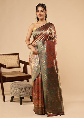 Gold Dupion Silk Saree With Blouse Piece
