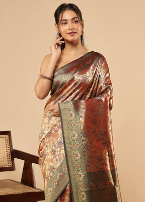 Gold Dupion Silk Saree With Blouse Piece
