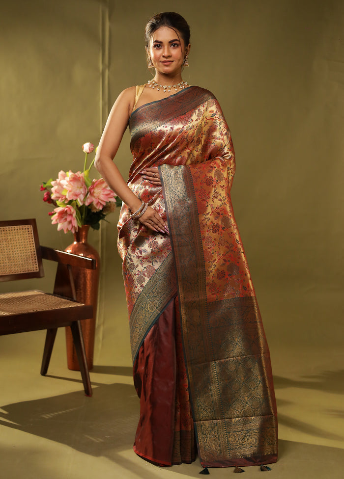 Gold Dupion Silk Saree With Blouse Piece