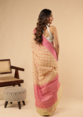 Cream Kora Silk Saree With Blouse Piece
