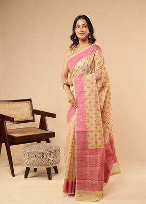 Cream Kora Silk Saree With Blouse Piece