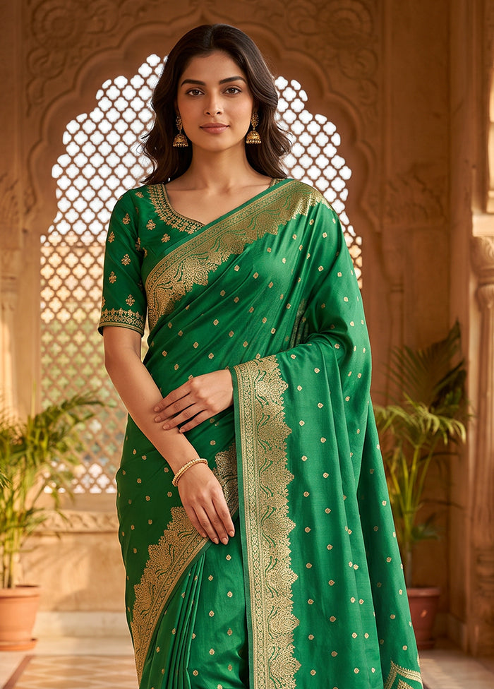 Green Katan Silk Saree With Blouse Piece