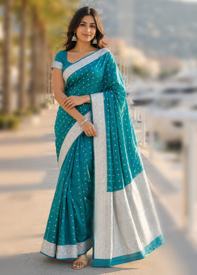 Green Katan Silk Saree With Blouse Piece