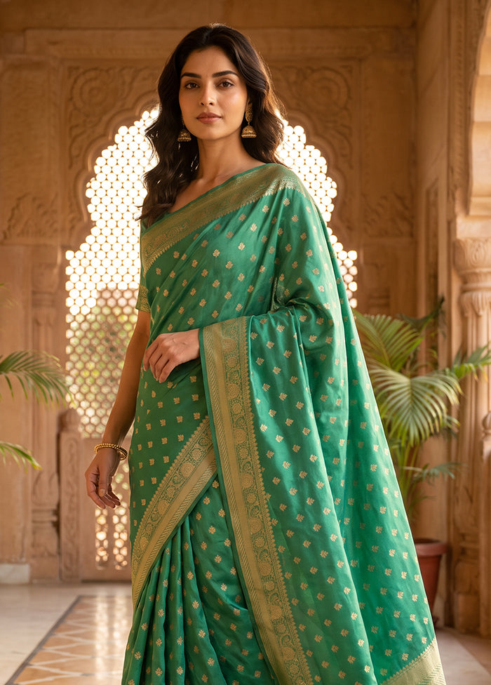 Green Katan Silk Saree With Blouse Piece