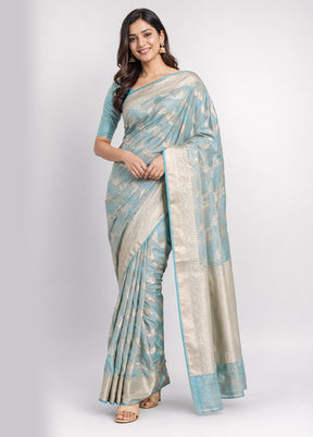 Blue Tissue Silk Saree With Blouse Piece