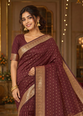 Brown Banarasi Silk Saree With Blouse Piece