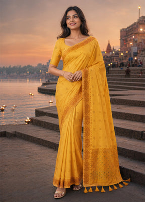 Yellow Assam Silk Saree With Blouse Piece