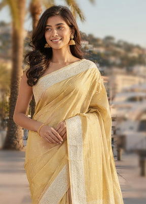 Cream Tissue Silk Saree With Blouse Piece
