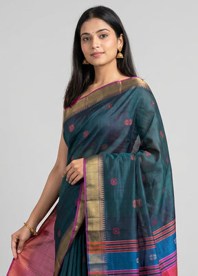 Multicolor kalakshetra Silk Saree With Blouse Piece
