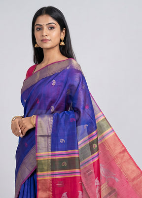 Multicolor kalakshetra Silk Saree With Blouse Piece