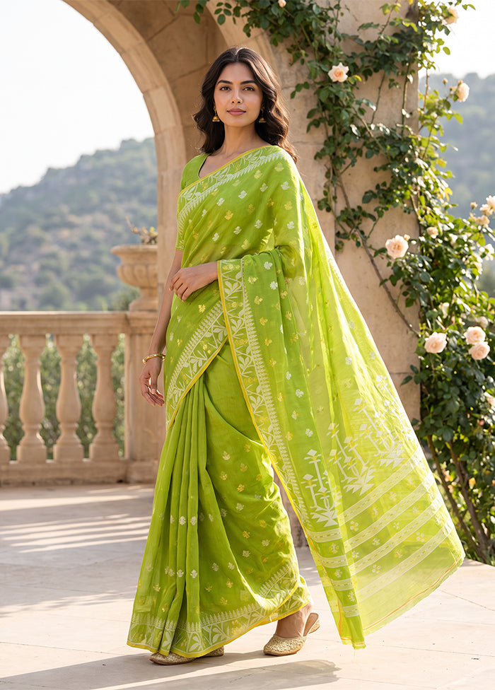 Green Jamdani Cotton Saree Without Blouse Piece