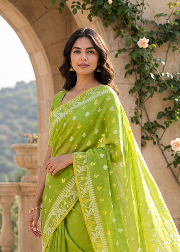 Green Jamdani Cotton Saree Without Blouse Piece