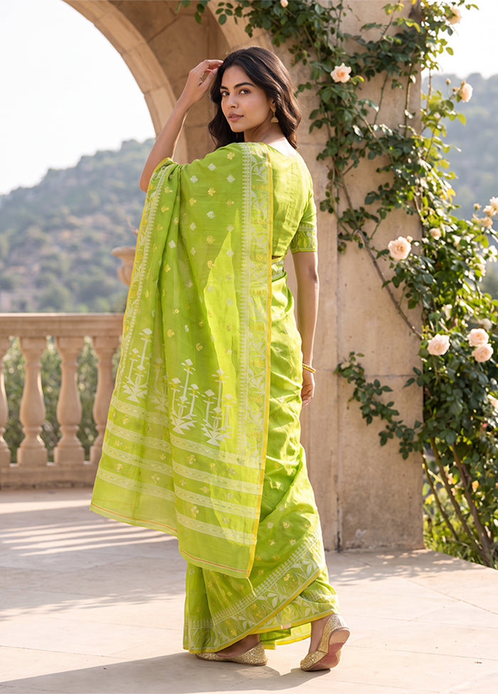 Green Jamdani Cotton Saree Without Blouse Piece