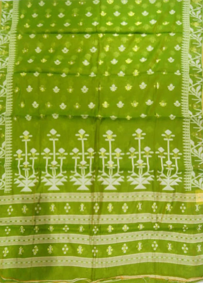 Green Jamdani Cotton Saree Without Blouse Piece