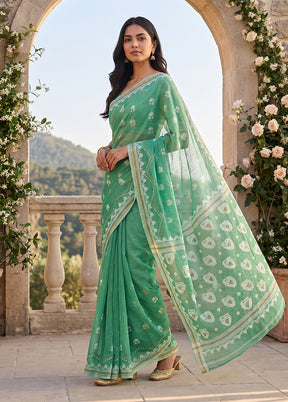 Green Jamdani Cotton Saree Without Blouse Piece