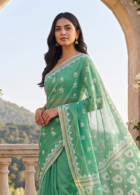 Green Jamdani Cotton Saree Without Blouse Piece