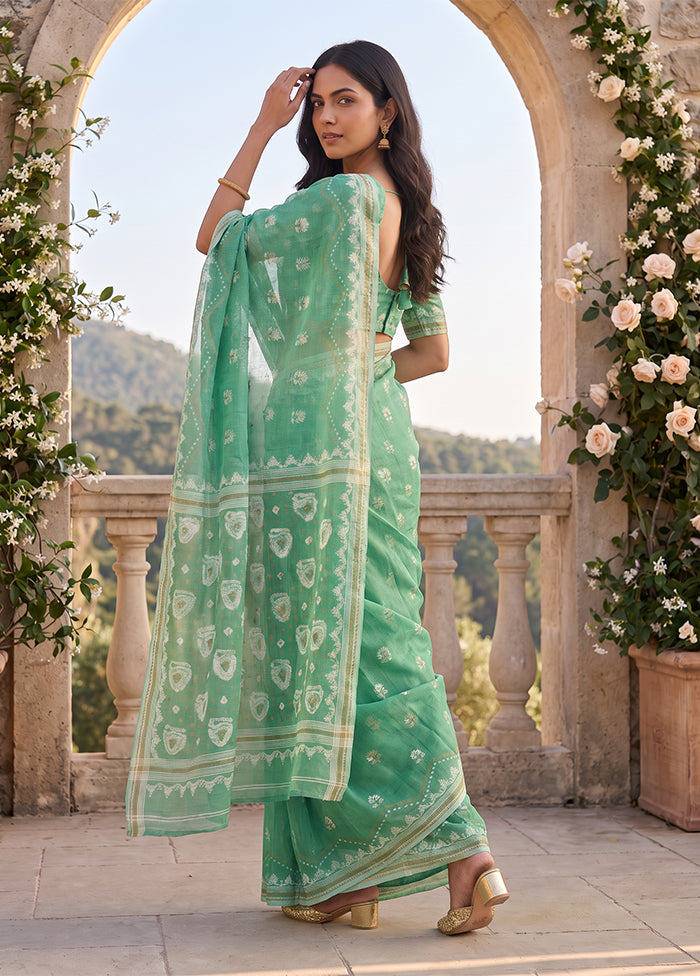 Green Jamdani Cotton Saree Without Blouse Piece