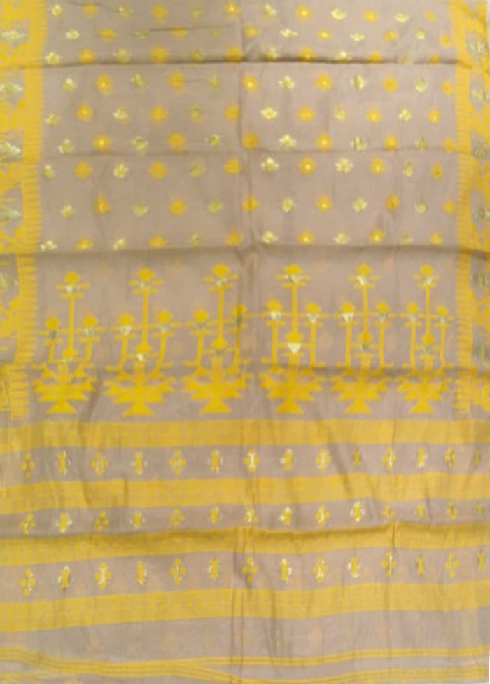 Cream Jamdani Cotton Saree Without Blouse Piece